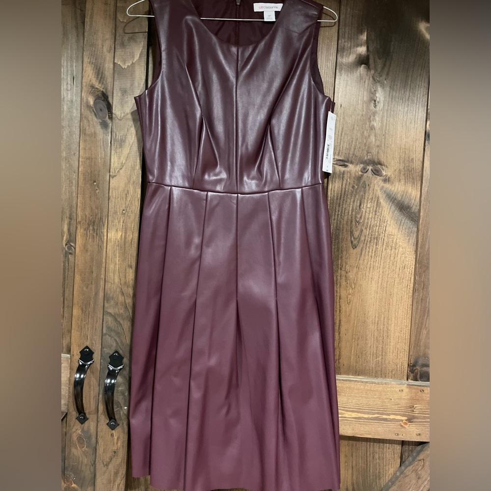 New With Tags, Liz Claiborne Burgundy Faux Leather Dress, Size 2P